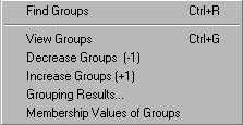 ΚΕΦΑΛΑΙΟ 5 Η Εφαρµογή Fuzzy Data Grouping 100 Σχήµα 5.16: Το Μενού Grouping Find Groups Εφαρµογή του αλγορίθµου της οµαδοποίησης.