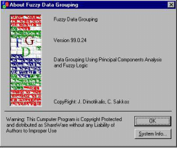 Σχήµα 5.3: Η Φόρµα About Fuzzy Data Grouping 5.4.4 Η Εργαλειοθήκη Τα κουµπιά της εργαλειοθήκης της Αρχικής Φόρµας είναι τα εξής: New DataBase File: Παραπέµπει στο µενού File!