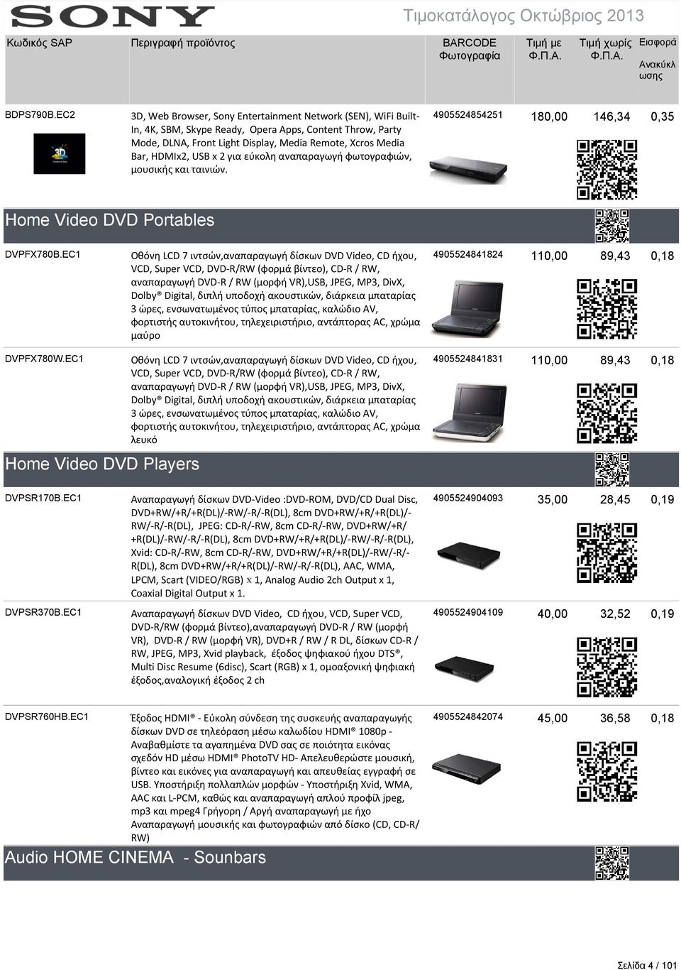 USB x 2 για εύκολη αναπαραγωγή φωτογραφιών, μουσικής και ταινιών. 4905524854251 180,00 146,34 0,35 Home Video DVD Portables DVPFX780B.