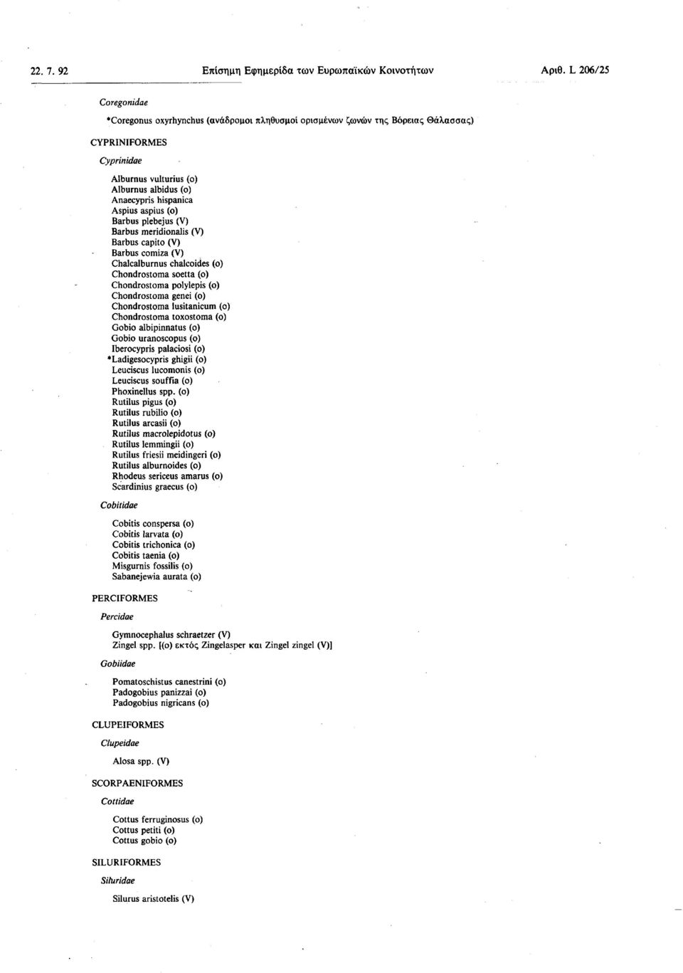 aspius (o) Barbus plebejus (V) Barbus meridionalis (V) Barbus capito (V) Barbus comiza (V) Chalcalburnus chalcoides (o) Chondrostoma soetta (o) Chondrostoma polylepis (o) Chondrostoma genei (o)