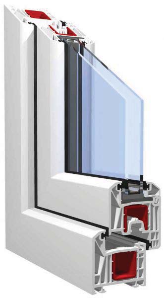 TROCAL InnoNova 70 systém so stavebnou hĺbkou 70 mm nový štandard v konštrukcii okien, Päťkomorové systémy dosahujú Uf 0,87 1,3 W/m 3 K ( podľa prevedenia ), patentované usporiadanie vnútorných stien