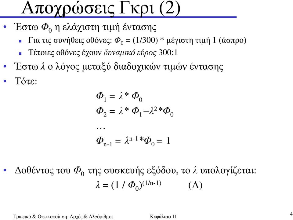 ιόγνο κεηαμύ δηαδνρηθώλ ηηκώλ έληαζεο Τόηε: Φ 1 = λ* Φ 0 Φ 2 = λ* Φ 1 =λ 2 *Φ 0 Φ n-1 =