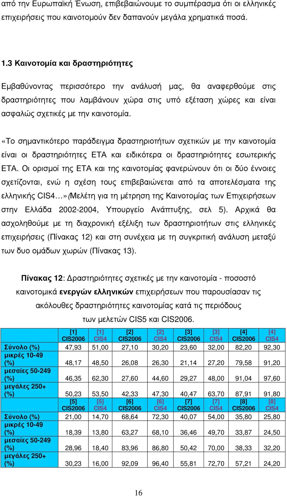 «Το σηµαντικότερο παράδειγµα δραστηριοτήτων σχετικών µε την καινοτοµία είναι οι δραστηριότητες ΕΤΑ και ειδικότερα οι δραστηριότητες εσωτερικής ΕΤΑ.