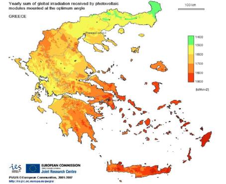 οριζόντια θέση (σχήμα 2.3) και υπό τη βέλτιστη γωνία κλίσης (σχήμα 2.4) και αφορούν διάστημα 10 ετών από την περίοδο 1981-1990 Σχήμα 2.