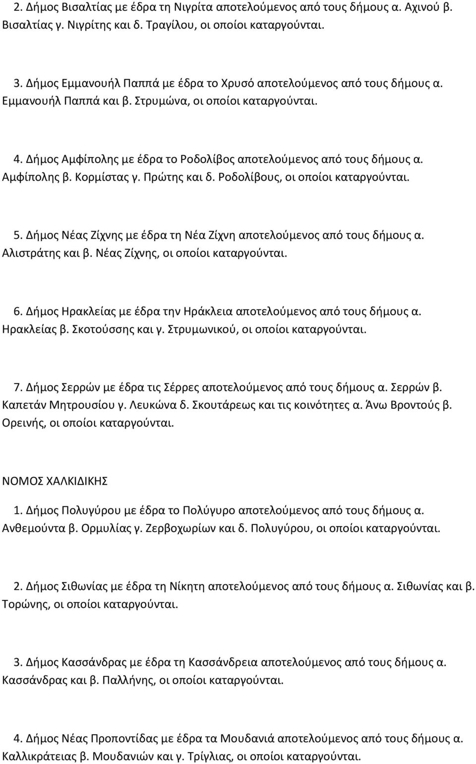 Κορμίστας γ. Πρώτης και δ. Ροδολίβους, οι οποίοι 5. Δήμος Νέας Ζίχνης με έδρα τη Νέα Ζίχνη αποτελούμενος από τους δήμους α. Αλιστράτης και β. Νέας Ζίχνης, οι οποίοι 6.