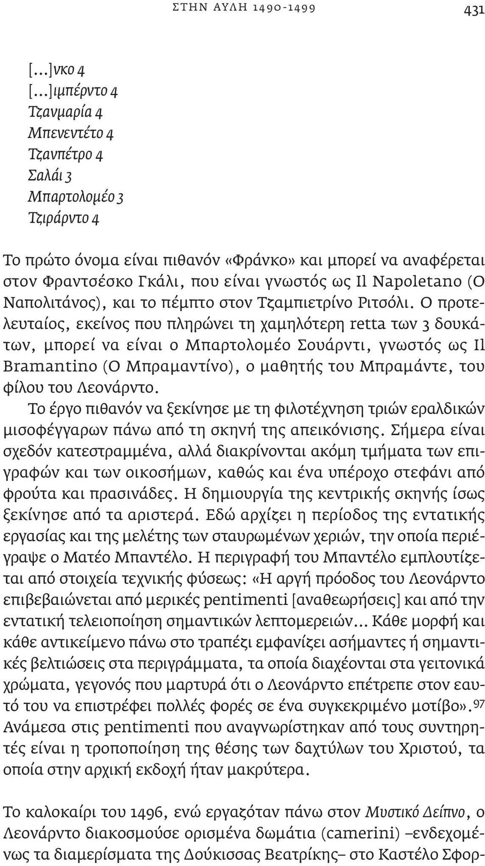 Ο προτελευταίος, εκείνος που πληρώνει τη χαμηλότερη retta των 3 δουκάτων, μπορεί να είναι ο Μπαρτολομέο Σουάρντι, γνωστός ως Il Bramantino (Ο Μπραμαντίνο), ο μαθητής του Μπραμάντε, του φίλου του