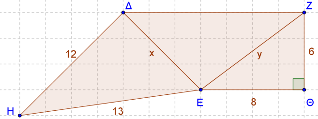 8 η ΔΡΑΣΤΗΡΙΟΤΗΤΑ (4 η ώρα) Στο παρακάτω σχήμα έχουμε ΗΔ Ε = Θ = 90 0 και ΔΖ = 5 5 εκ. Τα υπόλοιπα μήκη φαίνονται στο σχήμα και είναι εκφρασμένα σε εκ. i. Να υπολογίσετε την τιμή του χ. ii.