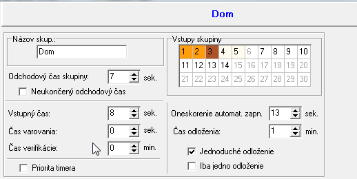 30 Programovanie SATEL 4.1 Parametre skupiny Obr. 7. Programovanie parametrov skupiny v okne Versa Štruktúra v programe DLOADX (príklad konfigurácie). Názov skup.