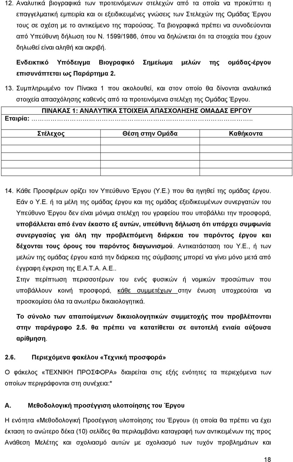 Ενδεικτικό Υπόδειγμα Βιογραφικό Σημείωμα μελών της ομάδας-έργου επισυνάπτεται ως Παράρτημα 2. 13.