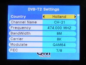 Main Menu Please press OK into the main menu. DVB Settings Country: press AB key to enter country list, and use YZ key to select a country, then press OK to confirm.