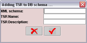 Επιλέγοντας την αποθήκευση σε XML αρχείο, απαιτείται η εισαγωγή από το χρήστη του ονόµατος του TSR σχήµατος, του ονόµατος του XML αρχείου στο οποίο θα αποθηκευτεί και µίας σύντοµης περιγραφής του.