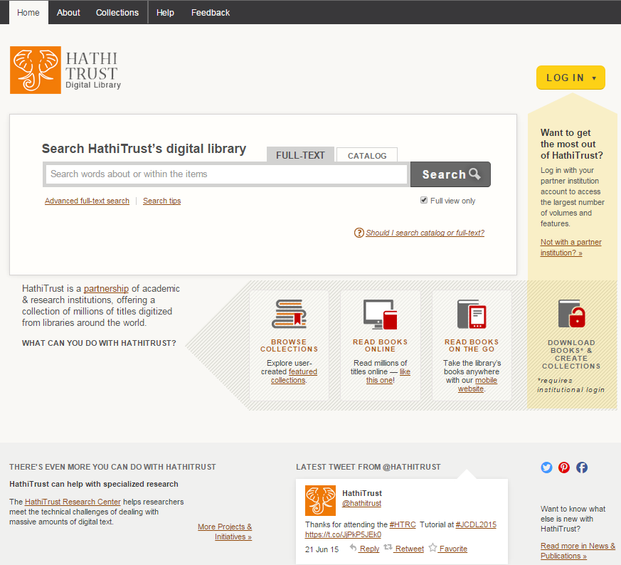 Πηγές πληροφόρησης Ψηφιακές βιβλιοθήκες-ακαδημαϊκά αποθετήρια HATHI TRUST http://www.hathitrust.
