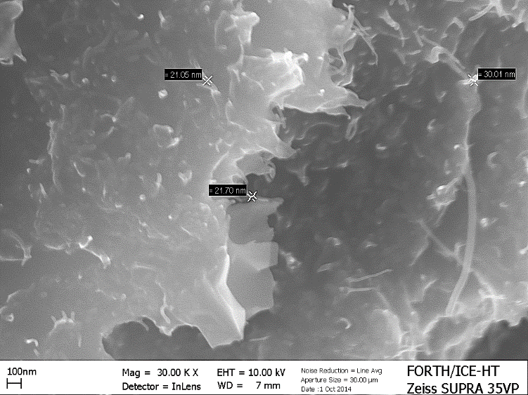 Φιλμ Hybrid Εικόνα 58. Αριστερά φωτογραφία SEM της τομής Hybrid φιλμ. Μεγέθυνση 1.200x. Δεξιά φωτογραφία SEM της επιφάνειας υβριδικού φιλμ.