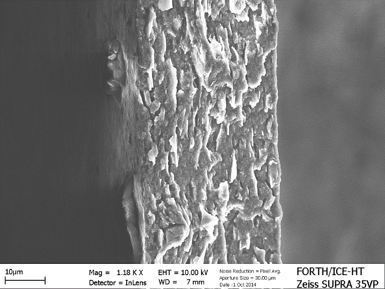 Οι φωτογραφίες εμφανίζουν την δομή του φιλμ η οποία αποτελείται από το PVP και τους νανοσωλήνες άνθρακα.