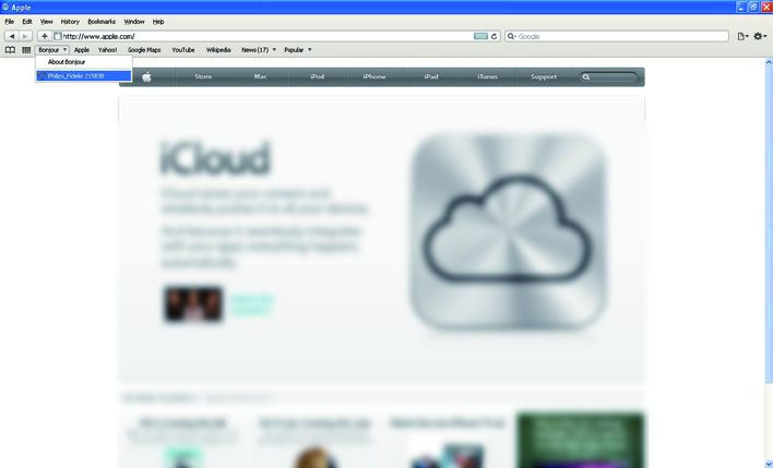 3 Ανοίξτε το Apple Safari στον υπολογιστή PC/Mac και επιλέξτε "Philips_Fidelio XXX" από την αναπτυσσόμενη λίστα του Bonjour.