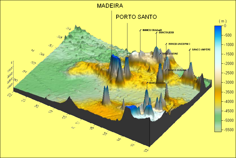Η Αλιεία στη Μαδέρα Γραφική παράσταση 2: Θαλάσσια βάθη στη Μαδέρα Πηγή: Antonieta Amorim, 2005. Surfer Version 8.05. Data Source Smith and Sandwell_ETOPO2.