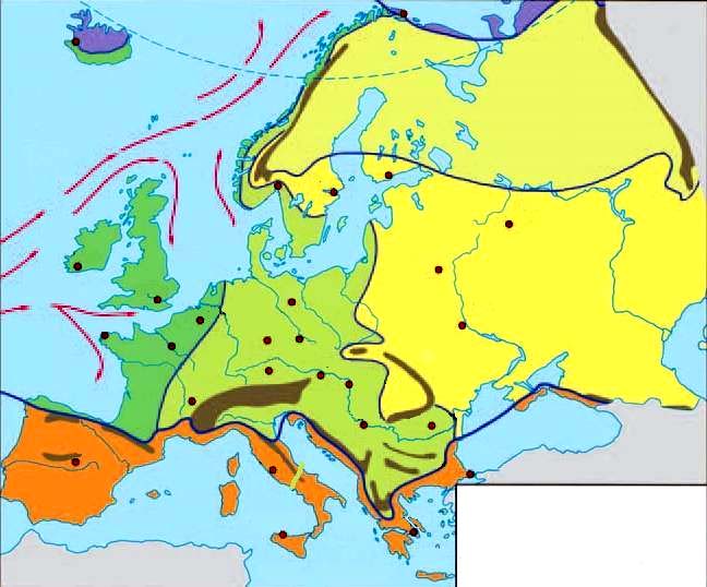 Ρέικιαβικ Βάρντε 1 Κόρκ Λονδίνο Βρέστη Μαδρίτη 1 4 Ελσίνκι Όσλο Μόσχα 2 3 Μινσκ 3 2 5 Κίεβο 6 7 8 Λιόν 9 10 11 4 Ρώμη Παλέρμο 5 6 Αθήνα Υπόμνημα Ωκεάνιο Μεταβατικό Ηπειρωτικό(βόρειο)