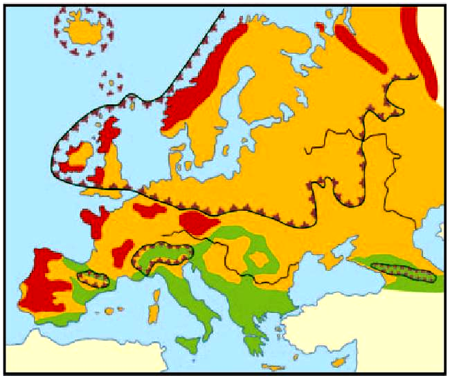 Όρια παγετώνων Νεότερες οροσειρές Παλαιότερες οροσειρές 7.6 Η εξάπλωση των παγετώνων στην Ευρώπη κατά την τελευταία παγετώδη (περίοδο Αξιολογώ τι έμαθα 1.