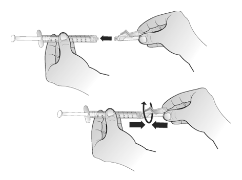 Naplnenú striekačku držte v ruka a nedotýkajte sa hrotu injekčnej striekačky. Po vybratí z injekčnej liekovky neodkladajte naplnenú injekčnú striekačku. Krok 6.