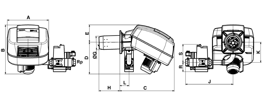 Γενικές πληροφορίες Διαστάσεις E5.450/600 G/F-VT με κανόνα αερίου MB-VEF MBVEF407 MBVEF412/420 Τύπος Βαλβίδα A B C D E E5.450/600 G/F-VT ØG E5.450 E5.