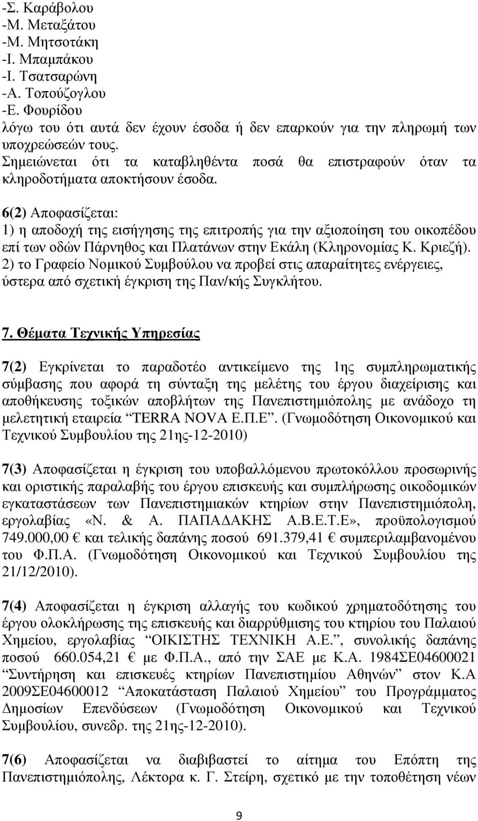 6(2) Αποφασίζεται: 1) η αποδοχή της εισήγησης της επιτροπής για την αξιοποίηση του οικοπέδου επί των οδών Πάρνηθος και Πλατάνων στην Εκάλη (Κληρονοµίας Κ. Κριεζή).