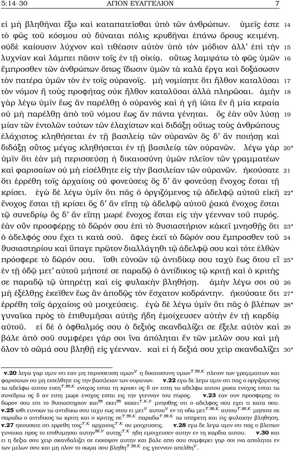 ο τως λαµψάτω τ ϕ ς µ ν 16 µπροσθεν τ ν νθρώπων πως δωσιν µ ν τ καλ ργα κα δοξάσωσιν τ ν πατέρα µ ν τ ν ν το ς ο ρανο ς.