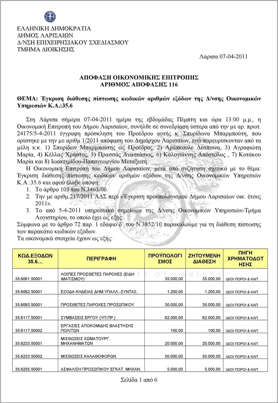 πρωτ. 24175/5-4-2011 έγγραφη πρόσκλ