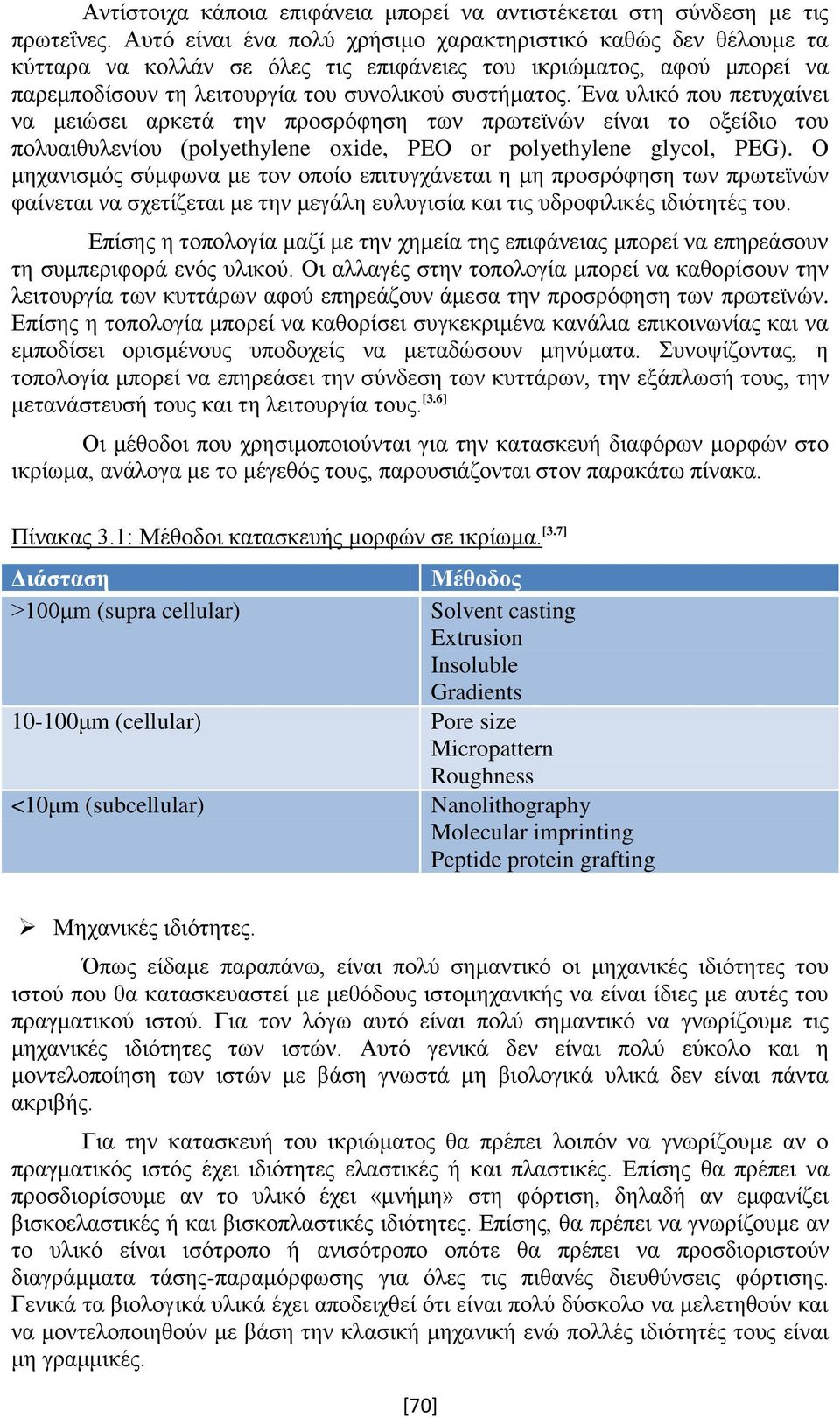 Ένα υλικό που πετυχαίνει να μειώσει αρκετά την προσρόφηση των πρωτεϊνών είναι το οξείδιο του πολυαιθυλενίου (polyethylene oxide, PEO or polyethylene glycol, PEG).