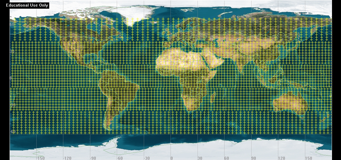 Σχήμα 123: Το πλέγμα σημείων (coverage definition grid points) που χρησιμοποιήθηκε στην εφαρμογή. 6.3.4 Υπολογισμός της ποιότητας κάλυψης για τον κάθε σχηματισμό Η εκτίμηση της ποιότητας κάλυψης έγινε με χρήση των διαθέσιμων δεικτών FOM του STK.