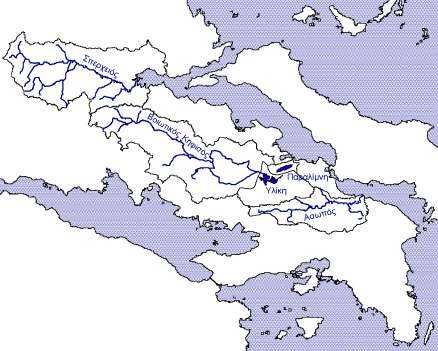 Οι υδρολογικές λεκάνες των τριών κυριότερων ποταμών (Σπερχειός, Βοιωτικός Κηφισός και Ασωπός) και των δύο λιμνών (Υλίκη, Παραλίμνη) του υδατικού διαμερίσματος Ανατολικής Στερεάς Ελλάδας (07).