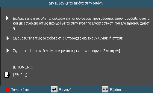 Χειριστήρια Χρήστη Το πλήκτρο του μενού Βοήθειας λειτουργεί μόνον όταν δεν εντοπιστεί κάποια πηγή