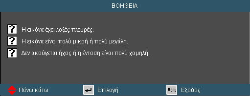 Χειριστήρια Χρήστη Εάν εντοπιστεί η πηγή εισόδου και πατηθεί το πλήκτρο βοήθειας, θα