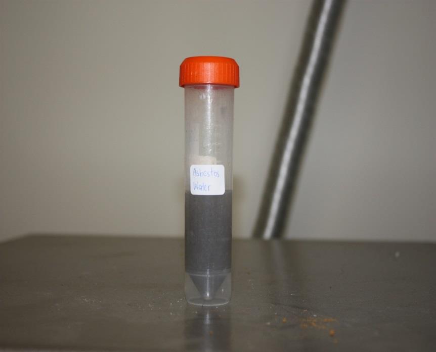 Πειραματική διαδικασία Εικόνα 13: Διάλυμα HCl με αμίαντο συγκέντρωσης 3 Μ Πείραμα 6 (AsbestosWater) Σε πλαστικό falcon ζυγίστηκαν 0.15 gr αμιάντου.