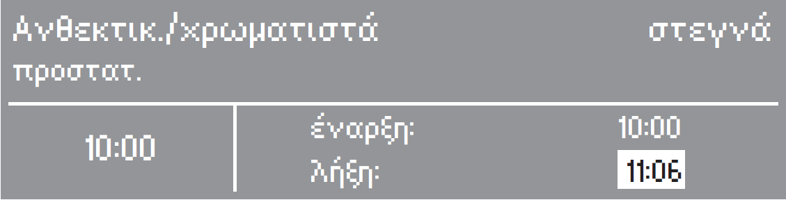 Χρονόμετρο Με το χρονόμετρο μπορείτε σε σχέση με τη ρύθμιση προεπιλογή έναρξης να επιλέξετε την ώρα λήξης του προγράμματος, την ώρα έναρξης του προγράμματος ή τον χρόνο μέχρι την έναρξη.