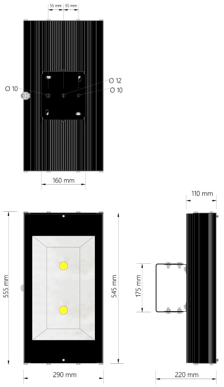 Διαστάσεις ST-67 PH-V Φωτιστικό LED προβολέας P-High-V Ο προβολέας LED Techlumen P-Ηigh (ST-67 PH-V) αποτελεί ιδανική λύση για ένα ευρύ φάσμα εφαρμογών που απαιτούν ισχυρό φωτισμό, τόσο σε