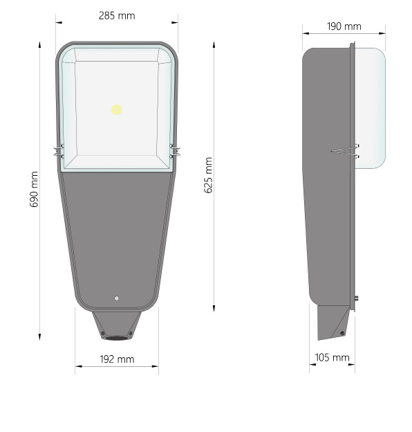 ST-67 STR-V Φωτιστικό LED δρόμου Διαστάσεις Το LED φωτιστικό δρόμου Techlumen (ST-67 STR-V) προσφέρει αξιόπιστο, ισχυρό και οικονομικό φωτισμό για εξωτερικούς χώρους, όπως τον φωτισμό δρόμου, τον