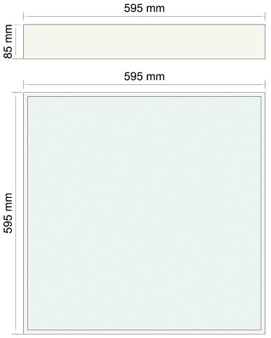 SQ-V Series Διαστάσεις LED Panel ψευδοροφής Η σειρά φωτιστικών ψευδοροφής SQ-V, διαστάσεων 59.5cm X 59.5cm, κατασκευάστηκε ώστε να αντικαταστήσει τα φωτιστικά φθορίου 4Χ18W.