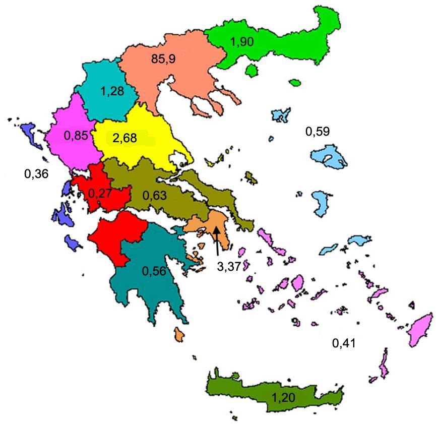 Όσον αφορά την κατανομή των θέσεων Πρακτικής Άσκησης ανά Περιφέρεια (Σχήμα 4), κατά τη διάρκεια των ετών 2010-2015, το μεγαλύτερο ποσοστό των θέσεων εντοπιζόταν στην Κεντρική Μακεδονία και κατ
