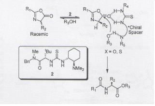 Το οξύ κατά Lewis θειουρία θεωρείται ότι ενεργοποιεί το καρβονύλιο των οξαζολονών με δεσμό υδρογόνου σχηματίζοντας chiral περιβάλλον γύρω από την οξαζολόνη (σχήμα 6).