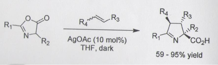 Σχήμα 15: Σύνθεση πυρρολινών αναφέρουν την in situ παραγωγή munchnone από οξικό ανυδρίτη που ακολουθείται από κυκλοπροσθήκη με ένα αλκένιο (σχήμα 16).