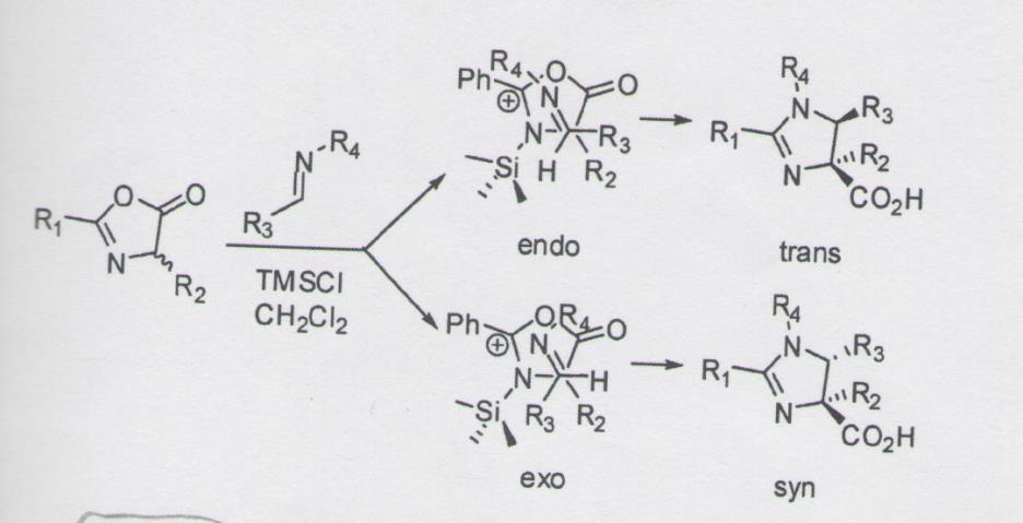 Σχήμα 19: Στερεοεκλεκτική σύνθεση ημιδαζολινών Συνοψίζοντας, από την αρχική τους ανακάλυψη οι οξαζολόνες έχουν έρθει στην επιφάνεια ως σημαντικής κλάσης συνθετικά προϊόντα, χρήσιμα για τη σύνθεση