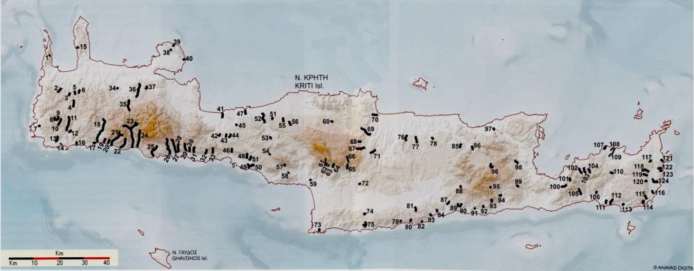 10 Des gorges en Crète Christian David Carte des gorges en Crète (source: Atlas de la Crète «Anavasi Digital ) 2. TSICHILIANO GORGE 3. TOPOLIANO GORGE 4. MILOAFRANGO GORGE 6. MASAVLAI GORGE 7.