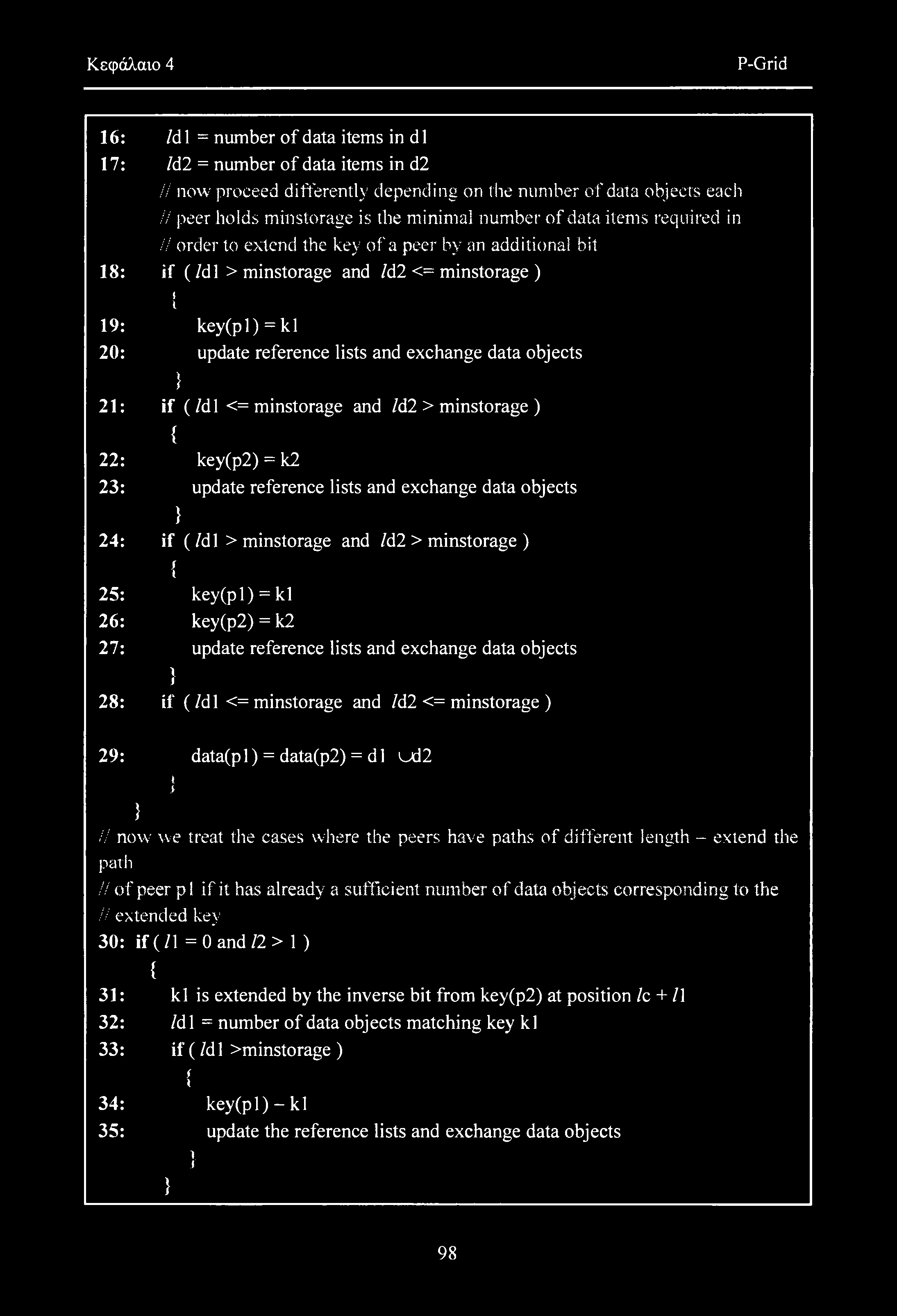 Κεφάλαιο 4 P-Grid 16: /d 1 = number of data items in dl 17: M2 = number of data items in d2 ii now proceed differently depending on the number of data objects each // peer holds minstorage is the