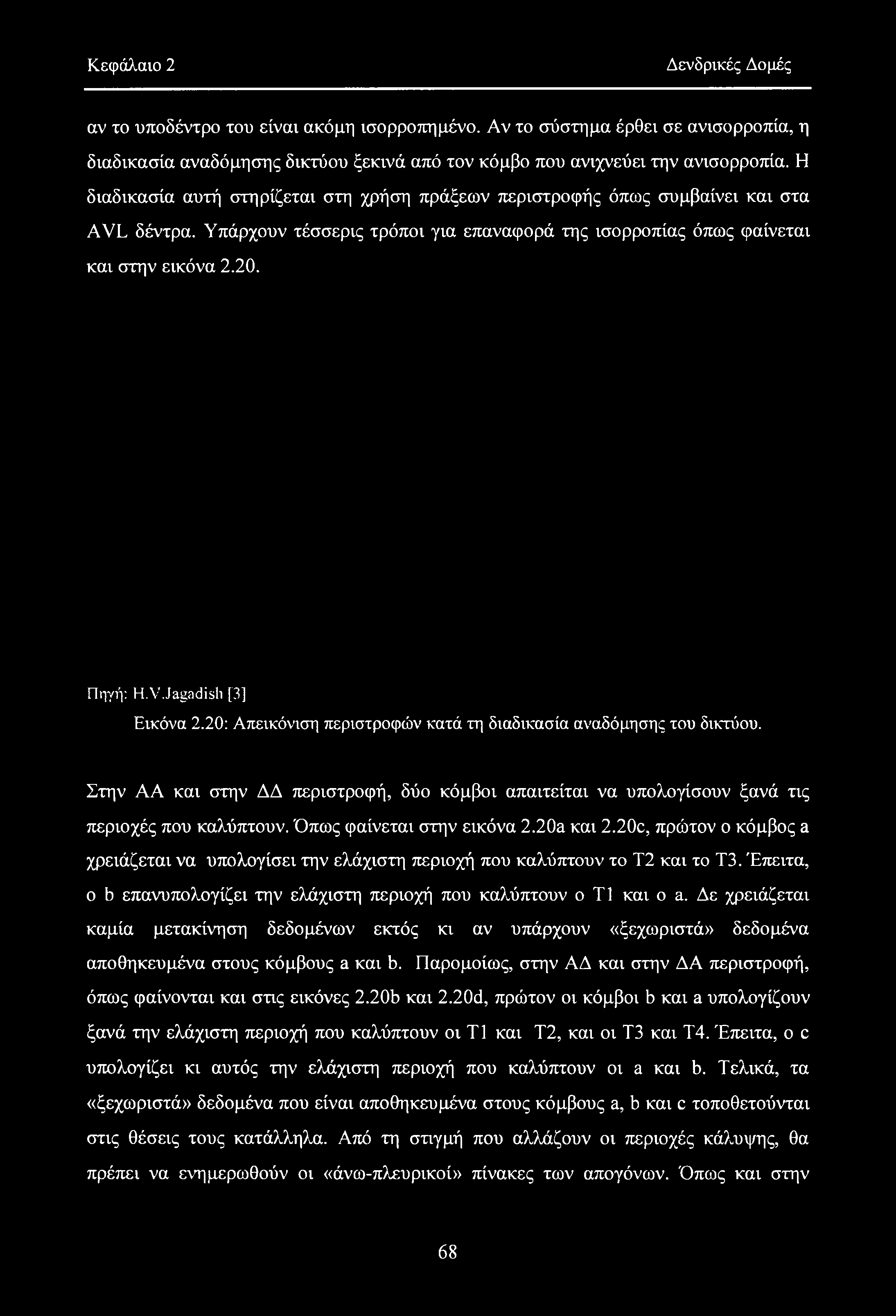 Κεφάλαιο 2 Δενδρικές Δομές αν το υποδέντρο του είναι ακόμη ισορροπημένο. Αν το σύστημα έρθει σε ανισορροπία, η διαδικασία αναδόμησης δικτύου ξεκινά από τον κόμβο που ανιχνεύει την ανισορροπία.