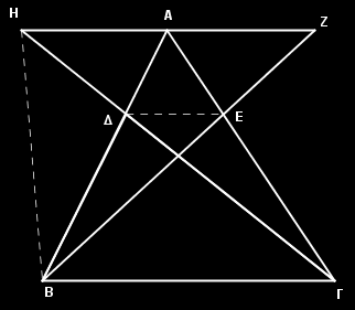 α) Οι ευθείες HZ/ /Bκαι ακόμη HZ, E και B τέμνουν τις, A και ορίζουν σε αυτές τμήματα ανάλογα, αφού ισχύει A AE. AB A Επομένως από το αντίστροφο του Θεωρήματος του Θαλή προκύπτει E / / B/ /AZ.
