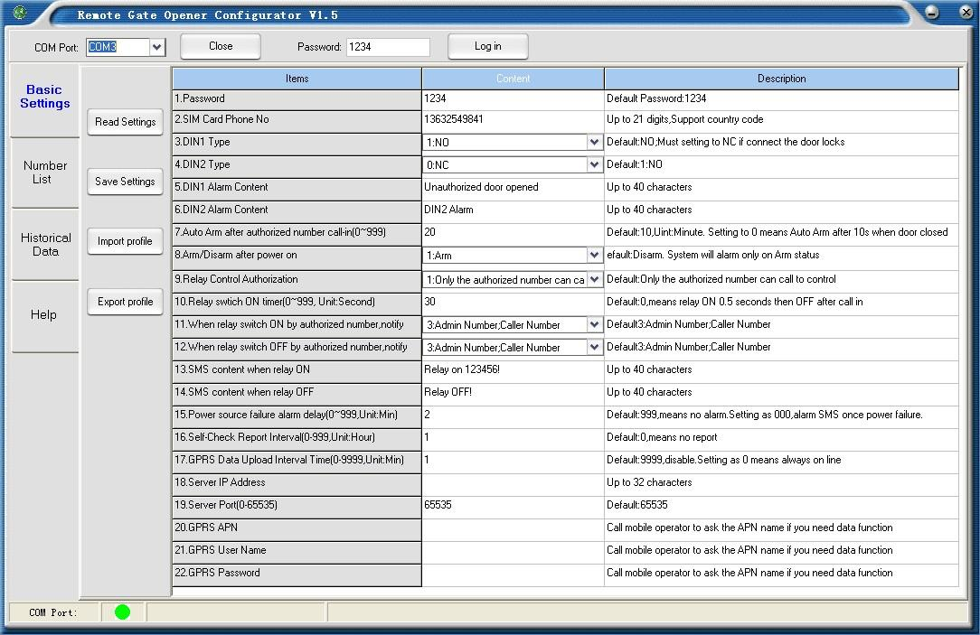 10. Kliknite "Read Settings" in nastavite parameter. 11. Kliknite "Save Settings". 12. Po končani konfiguraciji, odstranite USB, zaženite enoto za začetek delovanja.