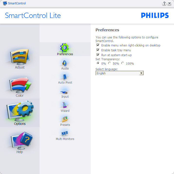 3. Βελτιστοποίηση εικόνας Options (Επιλογές) > Preferences (Προτιμήσεις) - Θα είναι ενεργή μόνο όταν έχετε επιλέξει Preferences (Προτιμήσεις) από το πτυσσόμενο μενού Options (Επιλογές).