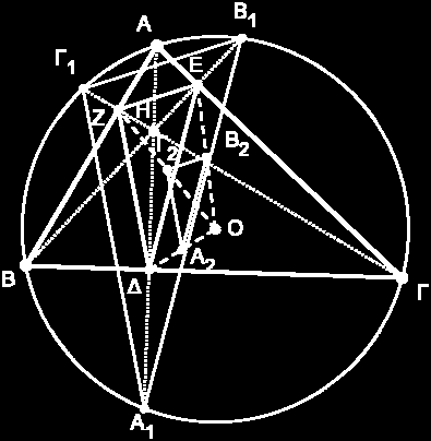 5 Σχήμα 7 ΗΚ Επειδή τώρα ΟΔ = και η ΑΑ είναι διάμεσος στο τρίγωνο ΑΟΔ, συμπεραίνουμε ότι η ΑΜ είναι διάμεσος του τριγώνου ΑΗΚ Έστω ότι οι διάμεσες ΑΜ και ΗΟ (του τριγώνου ΑΗΚ) τέμνονται στο σημείο G