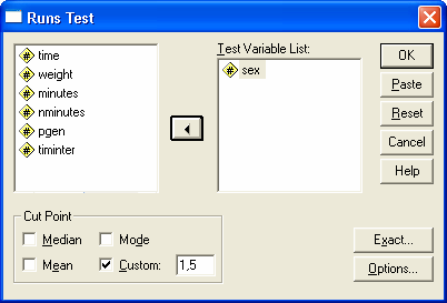 Άσκηση 7(Λύση) Runs Test Test Value a Total Cases Number of Runs Z Asymp. Sig. (-tailed) a. User-specified.