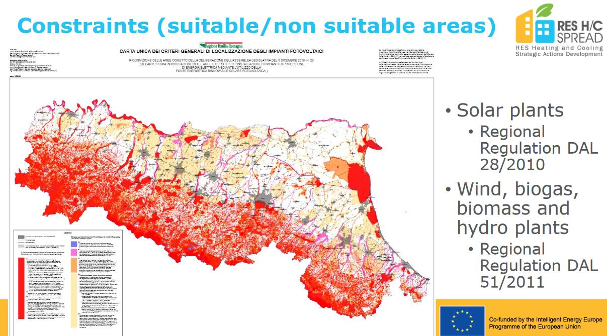 Σχήμα 4: Δυναμικό βιομάζας στην περιφέρεια της Ρίγα (Λετονία) Σχήμα 5: Χάρτης περιορισμών στην περιφέρειας της Εμίλια Ρομάνια (Ιταλία) Ανάλυση δεδομένων και συλλογή Οι χάρτες αυτοί αποτελούν